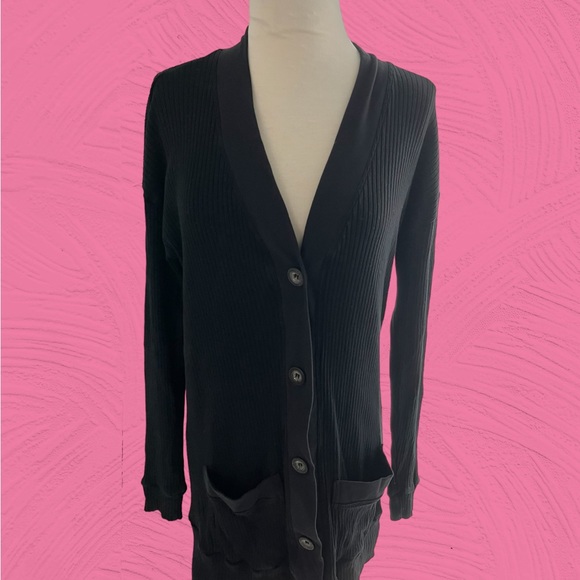 HARDTAIL HARD TAIL BLACK RIBBED CLASSIC CARDIGAN SWEATER M made USA - Picture 3 of 9